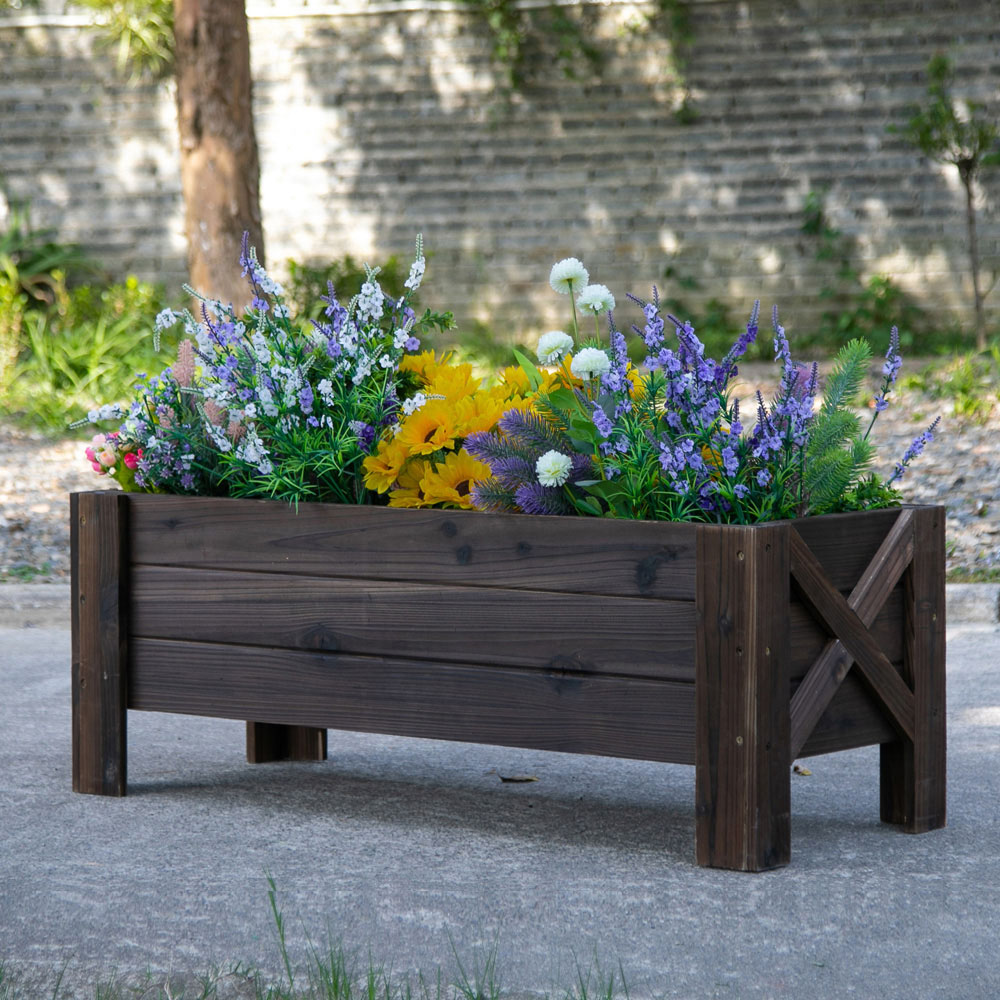 Outsunny Wooden Raised Bed Planter 36 x 36.5 x 100cm Image 2