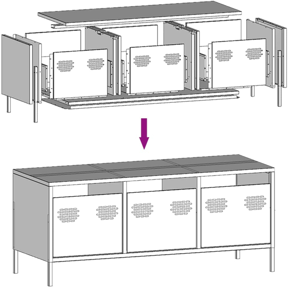 vidaXL 3 Drawer Black Steel Industrial Style TV Cabinet Image 9