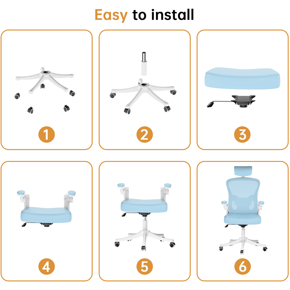 Rattrix Blue Mesh Height Adjustable Ergonomic Office Chair with Flip-Up Arms and Lumbar Support Image 5