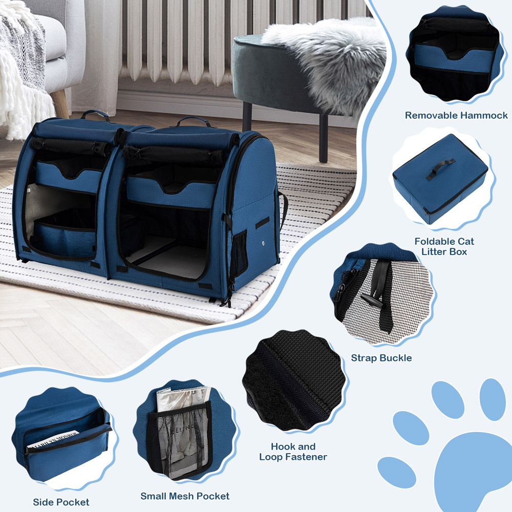 Costway Navy 2 Tier Pet Travel Carrier with Removable Hammocks Image 6