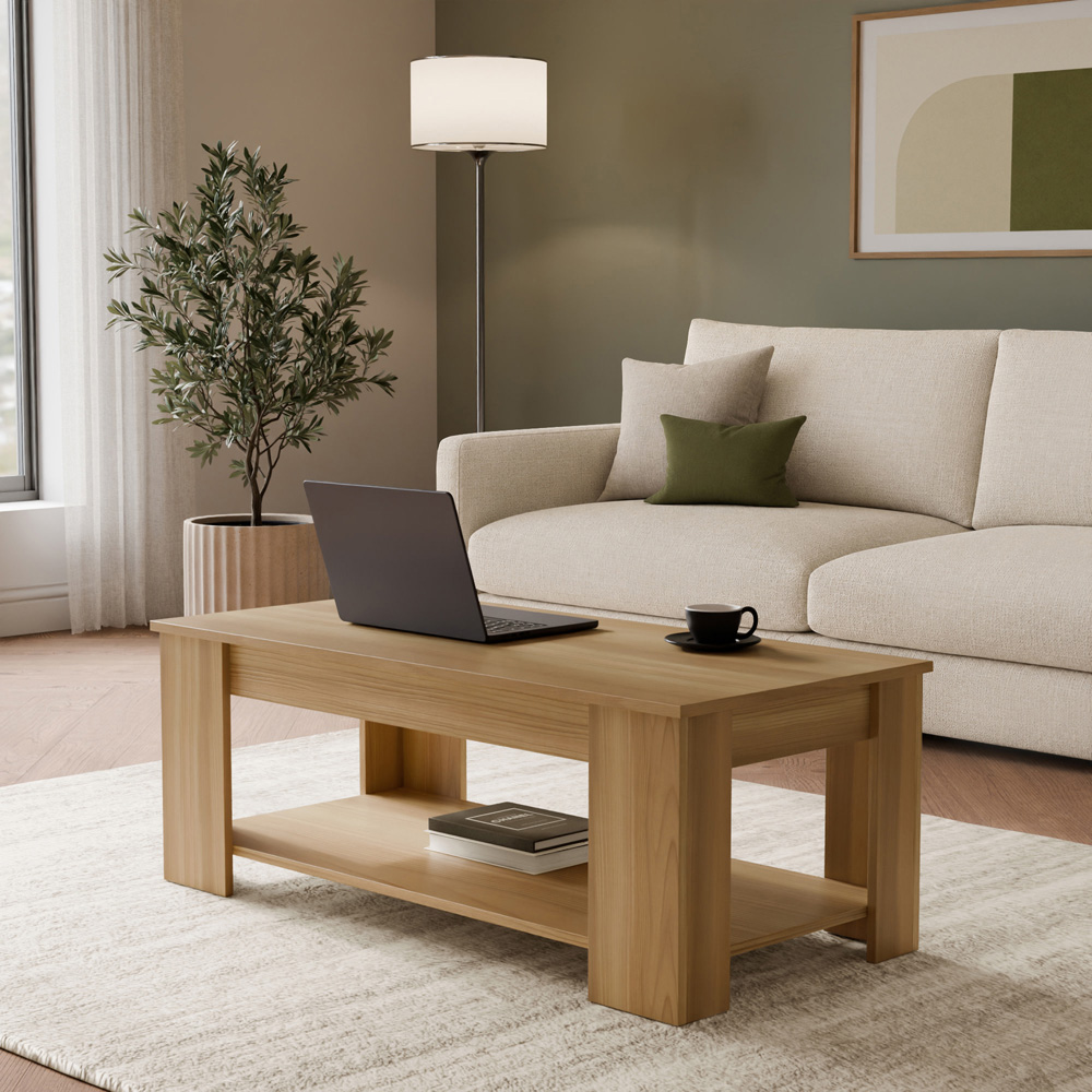 GFW Oak Wood Lift Up Coffee Table Image 7