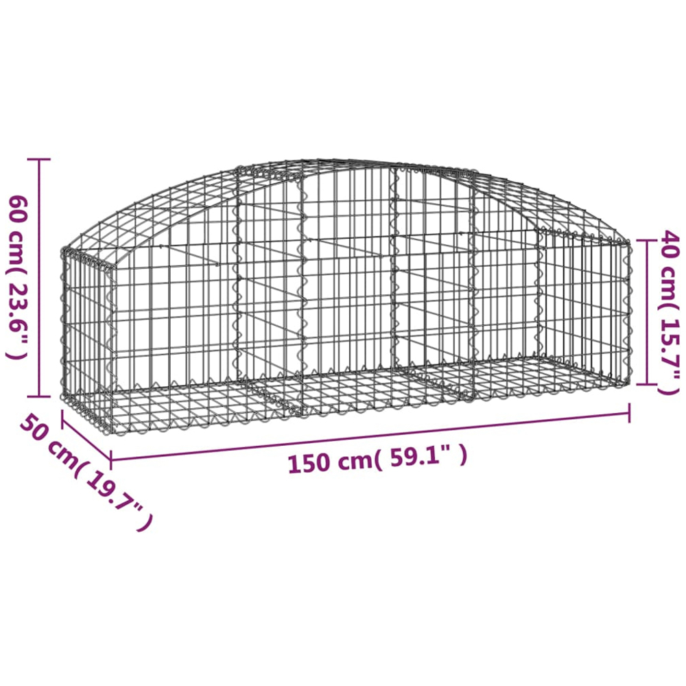 vidaXL Silver Galvanised Iron Gabion Basket 150 x 50 x 40/60cm Image 4