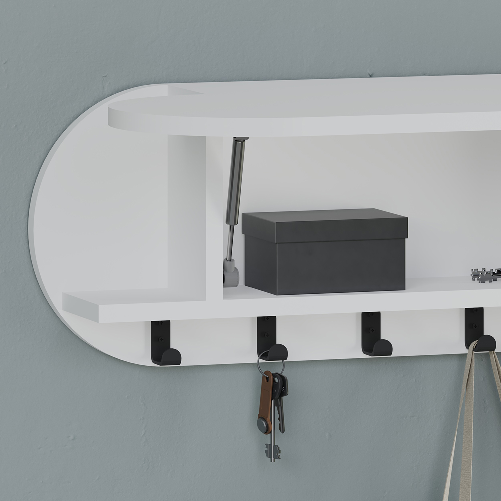 Decortie Kroma 6 Hook Single Door White Modern Wall Mounted Coat Hanger with Storage Cabinet Image 3