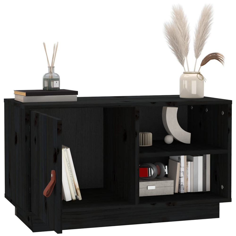 vidaXL Single Door 2 Shelf Black Solid Pine Wood TV Cabinet Image 3