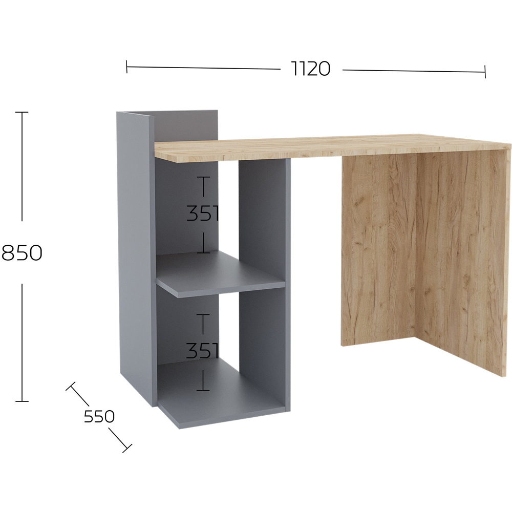 Shefa Iris 2 Shelf Computer Desk Anthracite and Gold Craft Oak Image 5