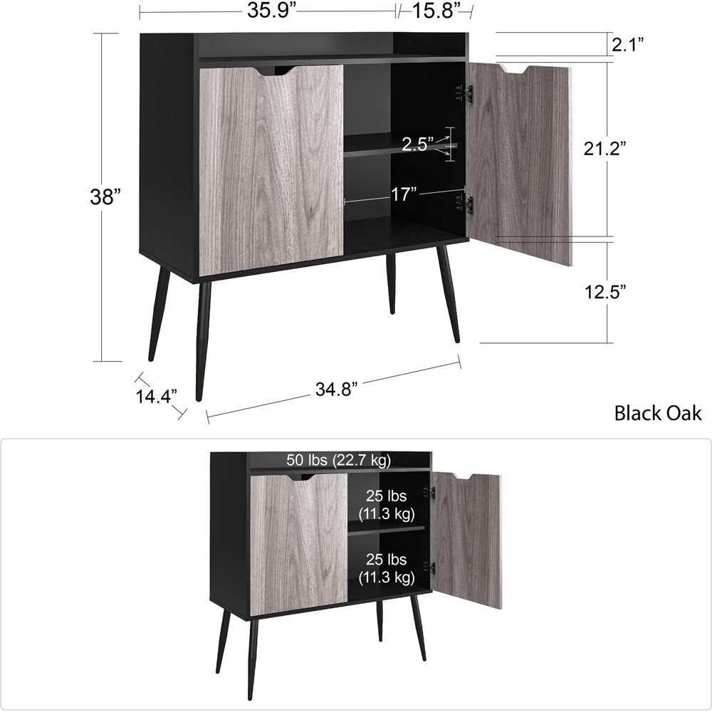 Dorel Copley 2 Door 2 Shelf Black Oak Bar Cabinet Image 9