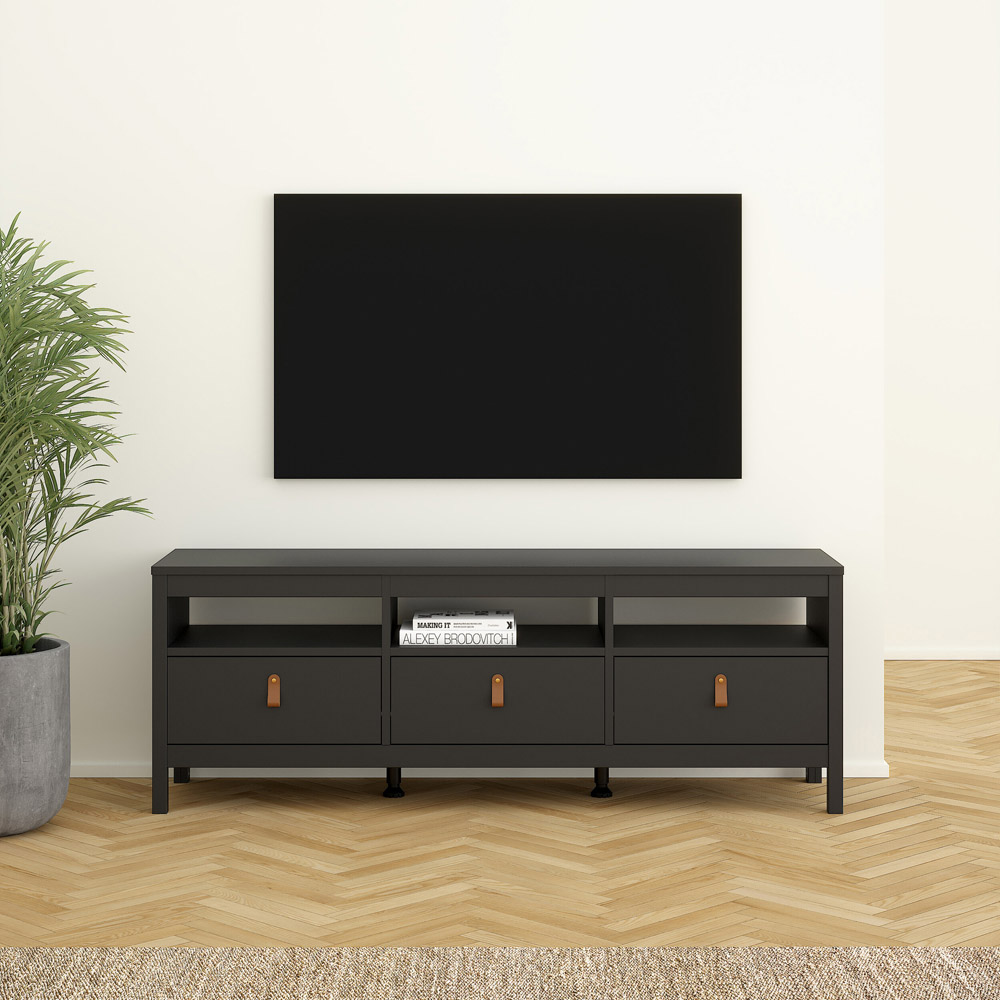 Florence Barcelona 3 Drawer 3 Shelf Matt Black TV Unit Image 5