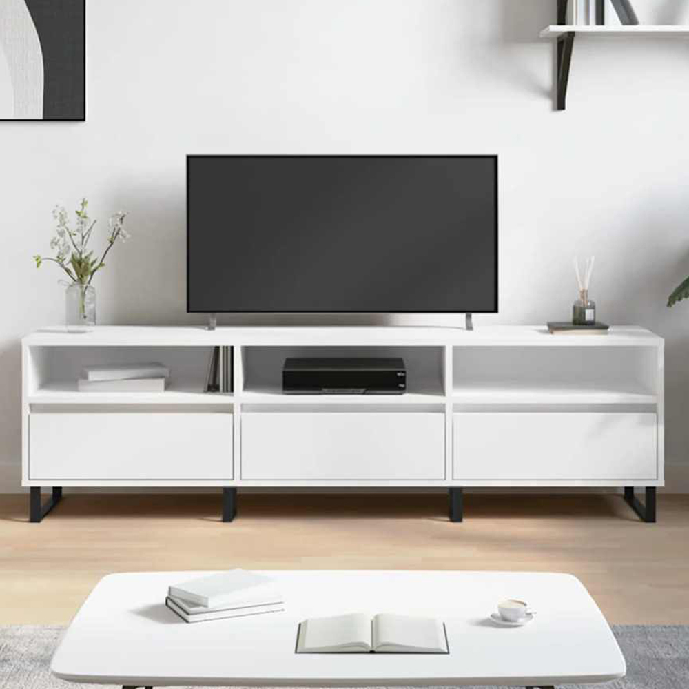 vidaXL 3 Door 3 Shelf White TV Cabinet Image 1