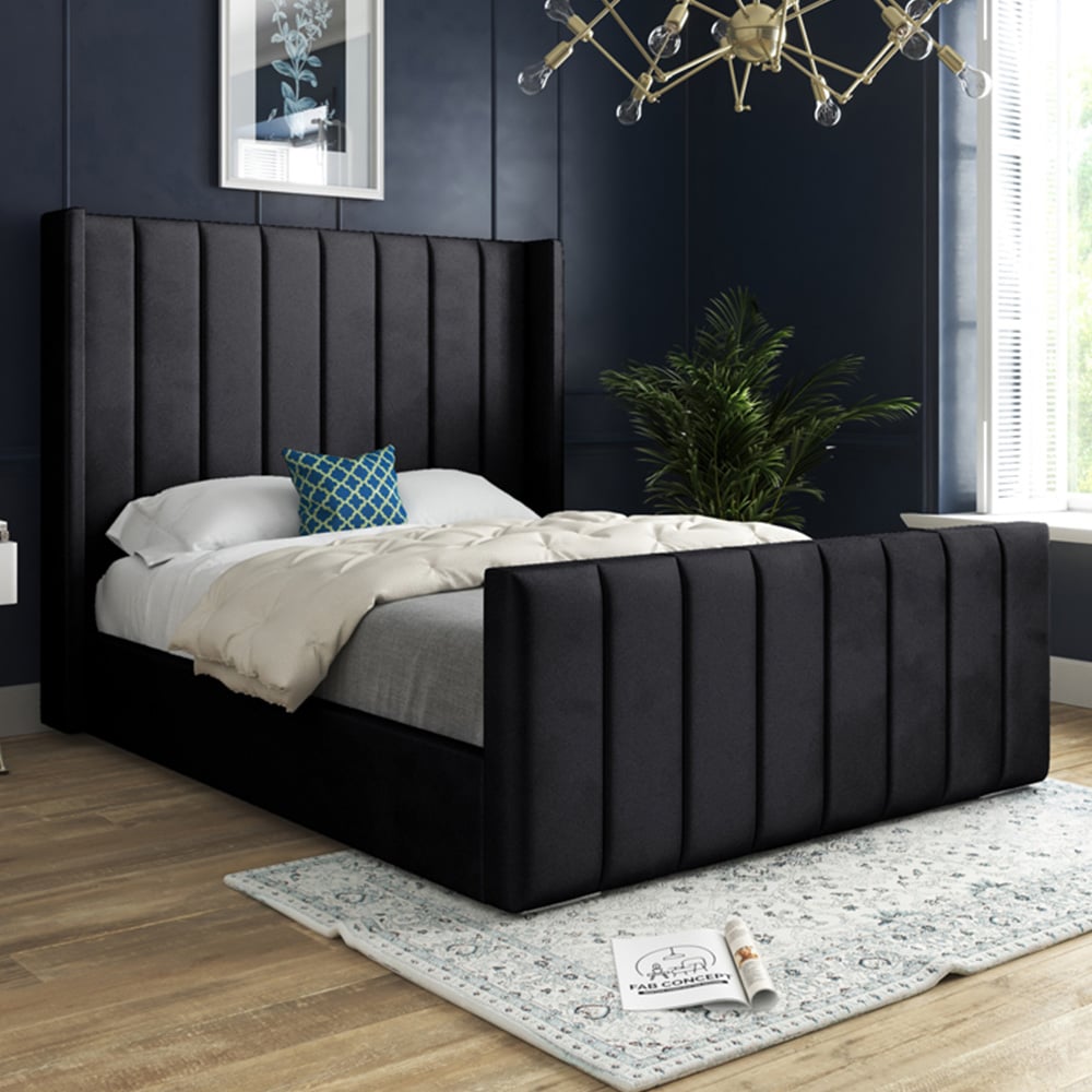 DS Living Oxford Small Double Black Soft Plush Velvet Bed Frame Image 1