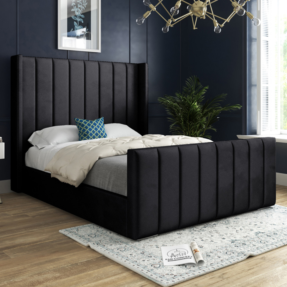 DS Living Oxford Single Black Soft Plush Velvet Bed Frame Image 1