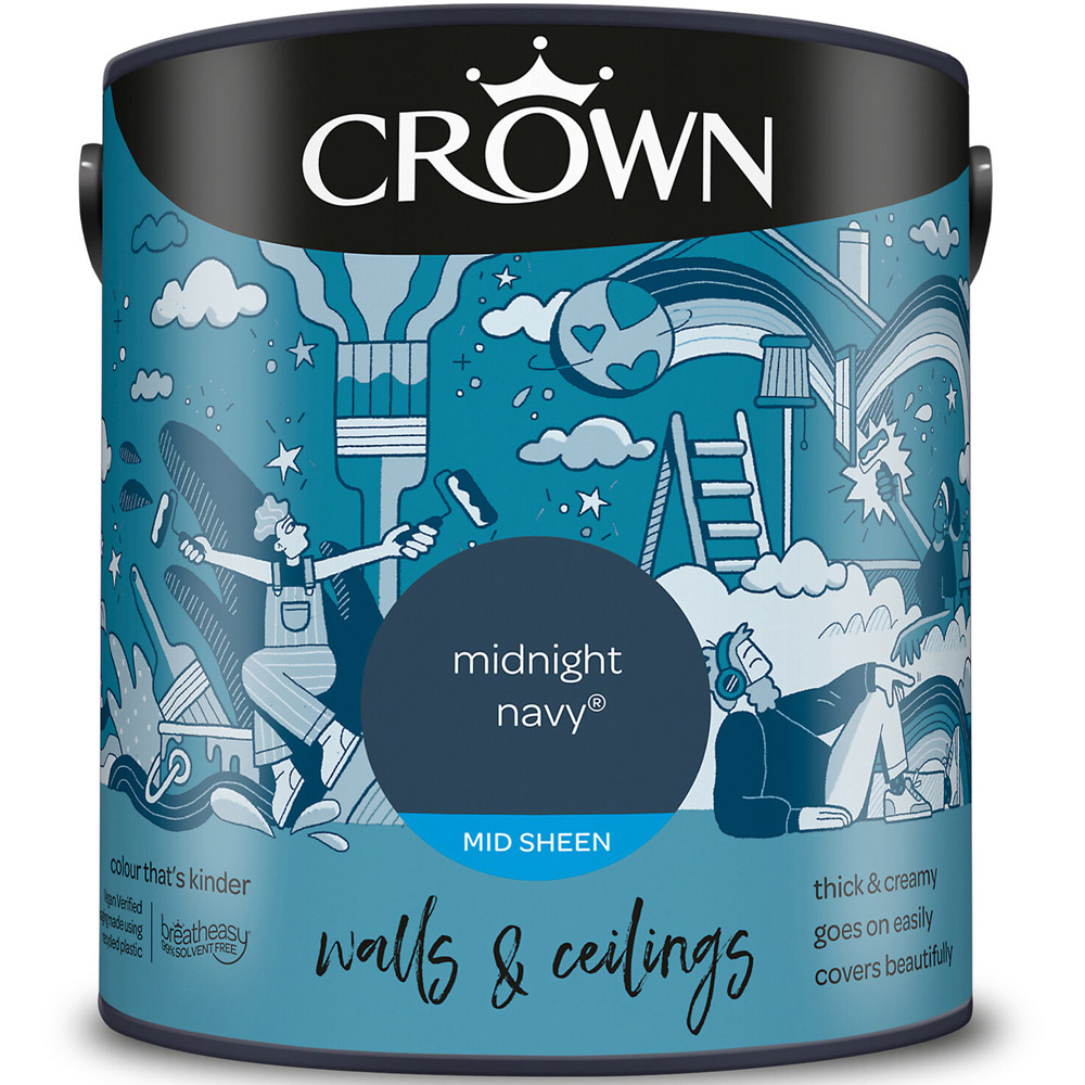 Crown Walls & Ceilings Midnight Navy Mid Sheen Emulsion Paint 2.5L Image 2