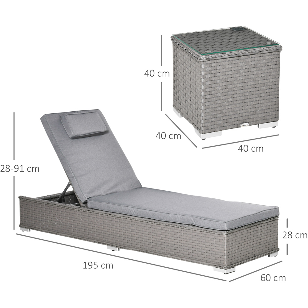 Outsunny 2 Seater Grey Rattan Recliner Sun Lounger Set Image 8