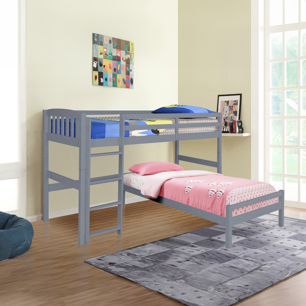 Comfy Living Grey Detachable Wooden Bunk Bed Image 2
