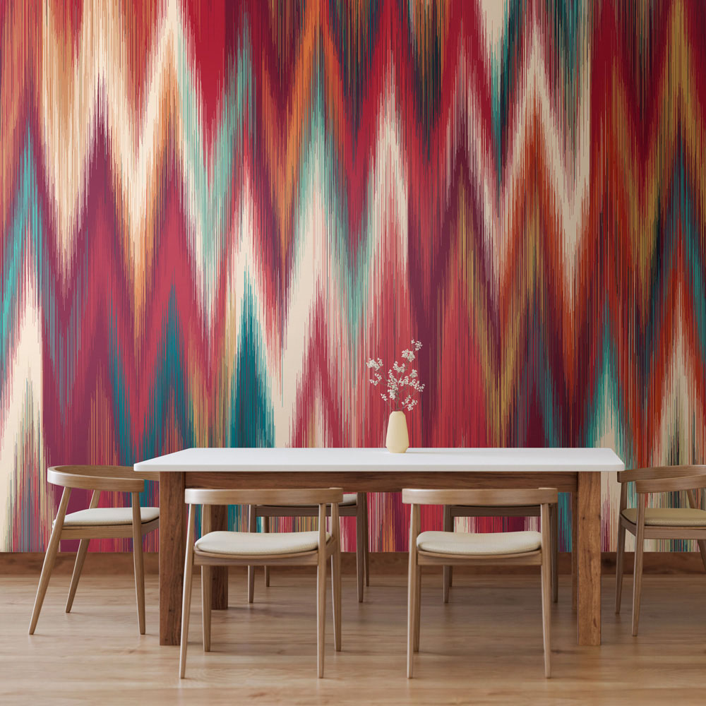 Origin Murals Ikat Zig Zag Red Wall Mural Image 1