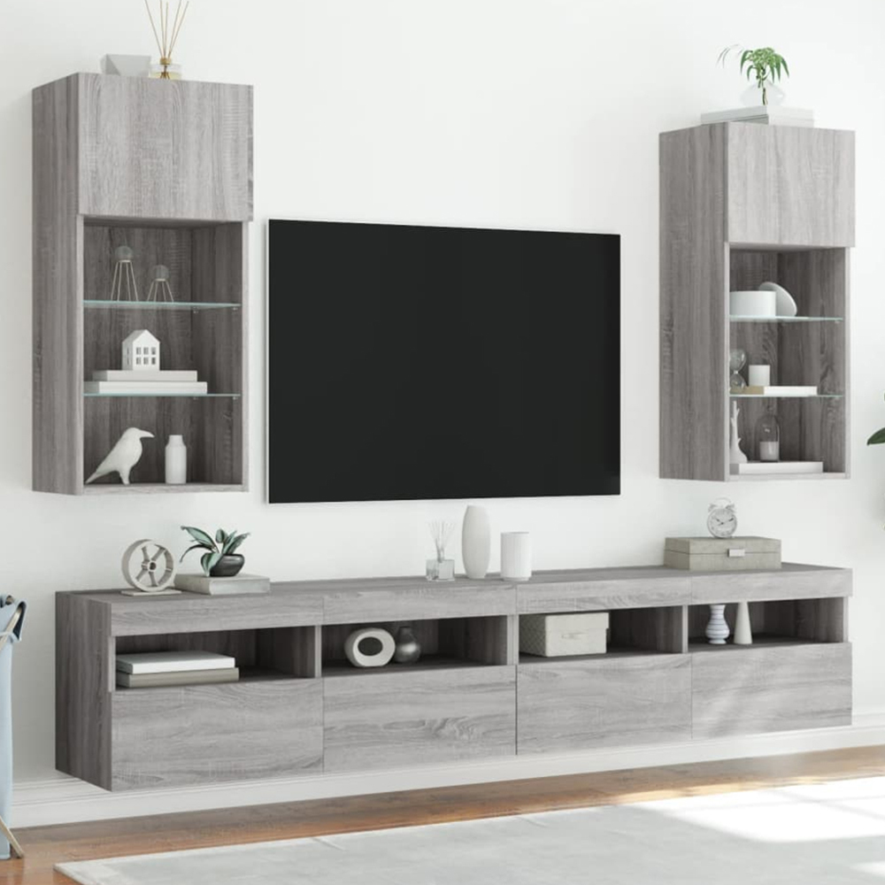 vidaXL Single Door 3 Shelf Grey Sonoma TV Cabinet with RGB LED Lights Image 1