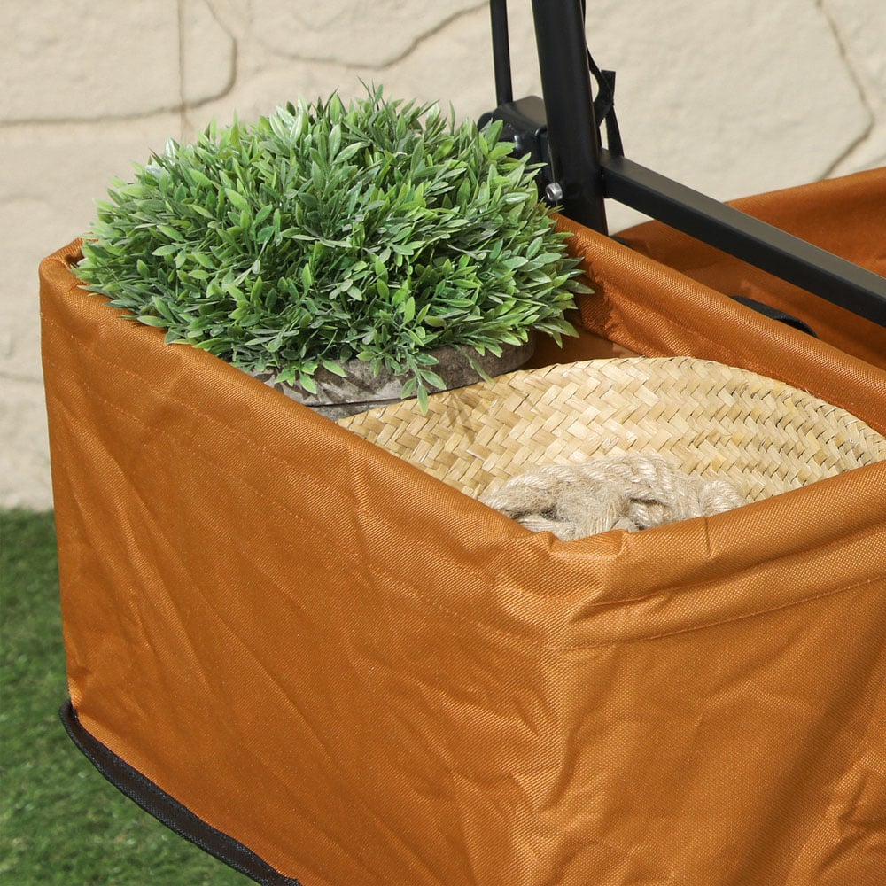 Outsunny Orange Outdoor Push Pull Wagon Stroller Cart with Canopy Top Image 3