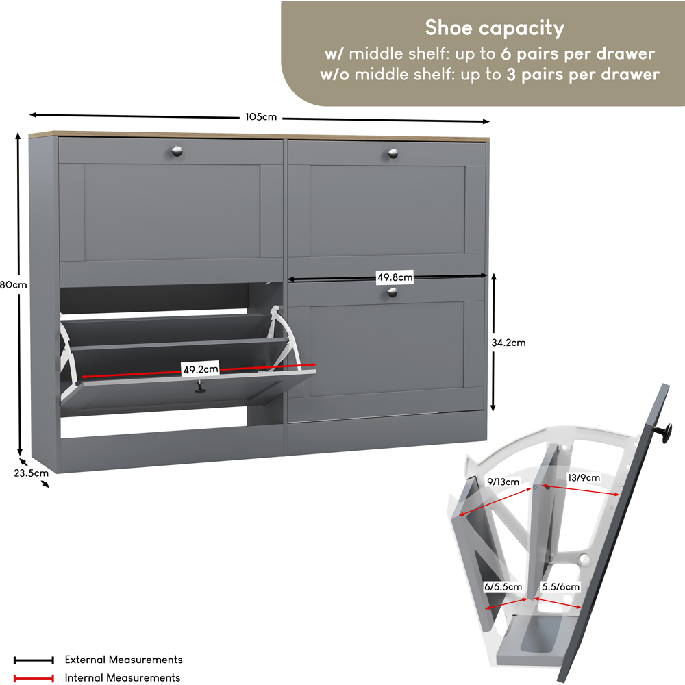 VIDA DESIGNS 4 Drawer Grey and Oak Effect Shoe Cabinet Image 9