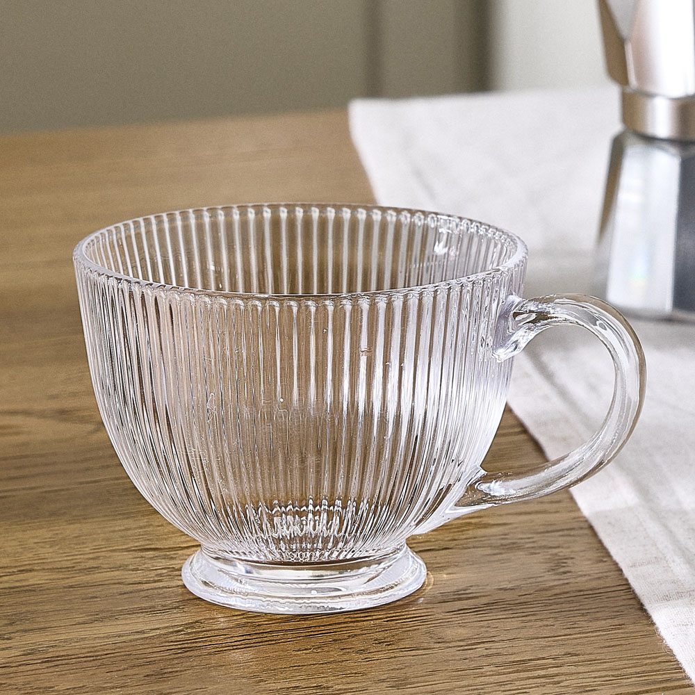 Dibor Palermo Embossed Ribbed Design Glass Mug Set 4 Pack Image 6