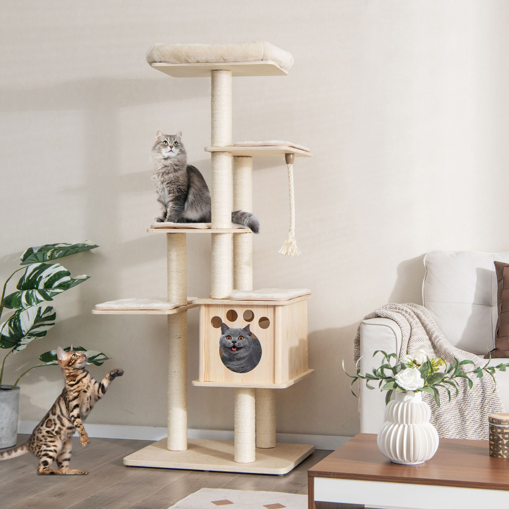 thumbnail image 2 of JHK 54" Modern Multi-Level Cat Tree Tower With Scratching Posts & Perches 2 of 5