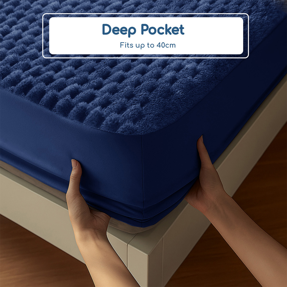 Velosso Single Navy Chunky Popcorn Fitted Sheet Image 5