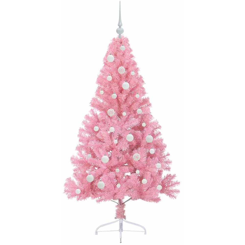 vidaXL Pre-Lit White Baubles Pink Artificial Christmas Tree 5ft Image 4