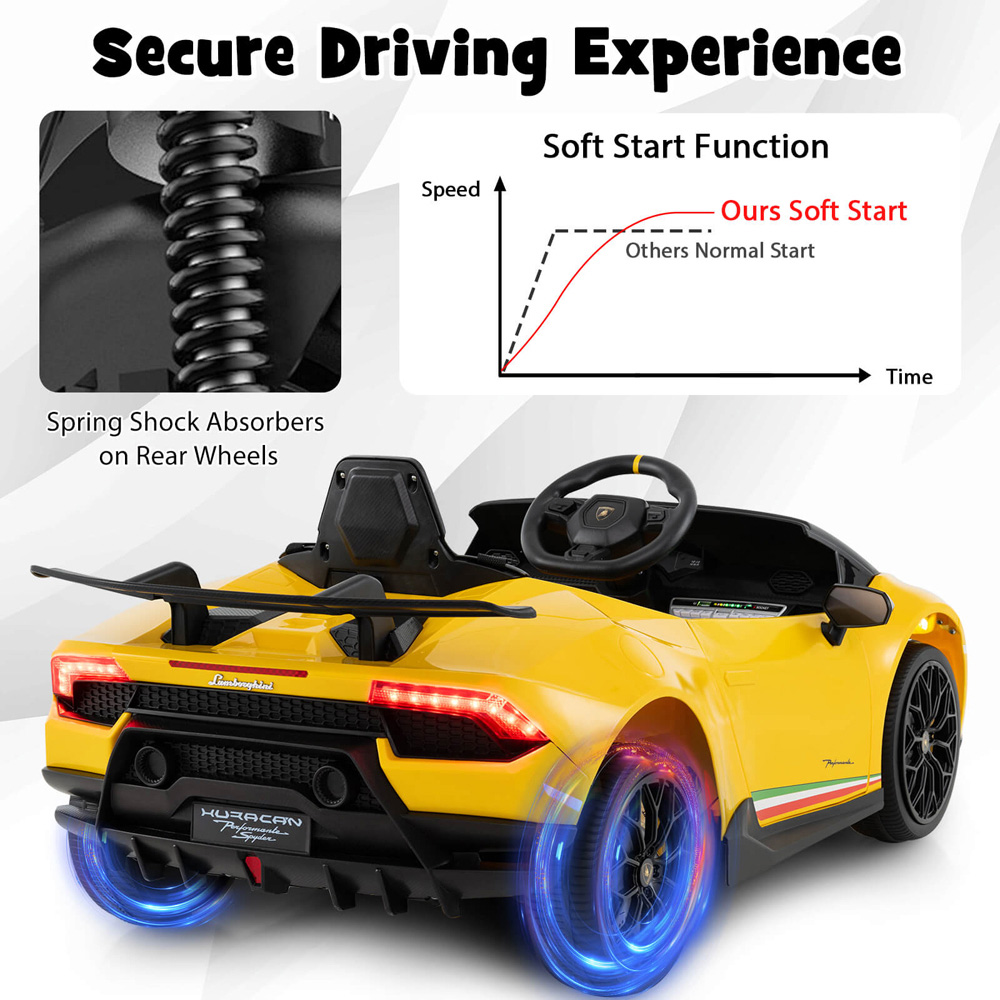 Costway Kids Yellow Lamborghini Ride On Car with Remote Control and LED Lights 12V Image 5