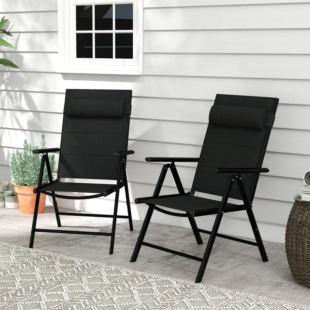 Outsunny Set of 2 Black Folding Chairs with Adjustable Back Image 1