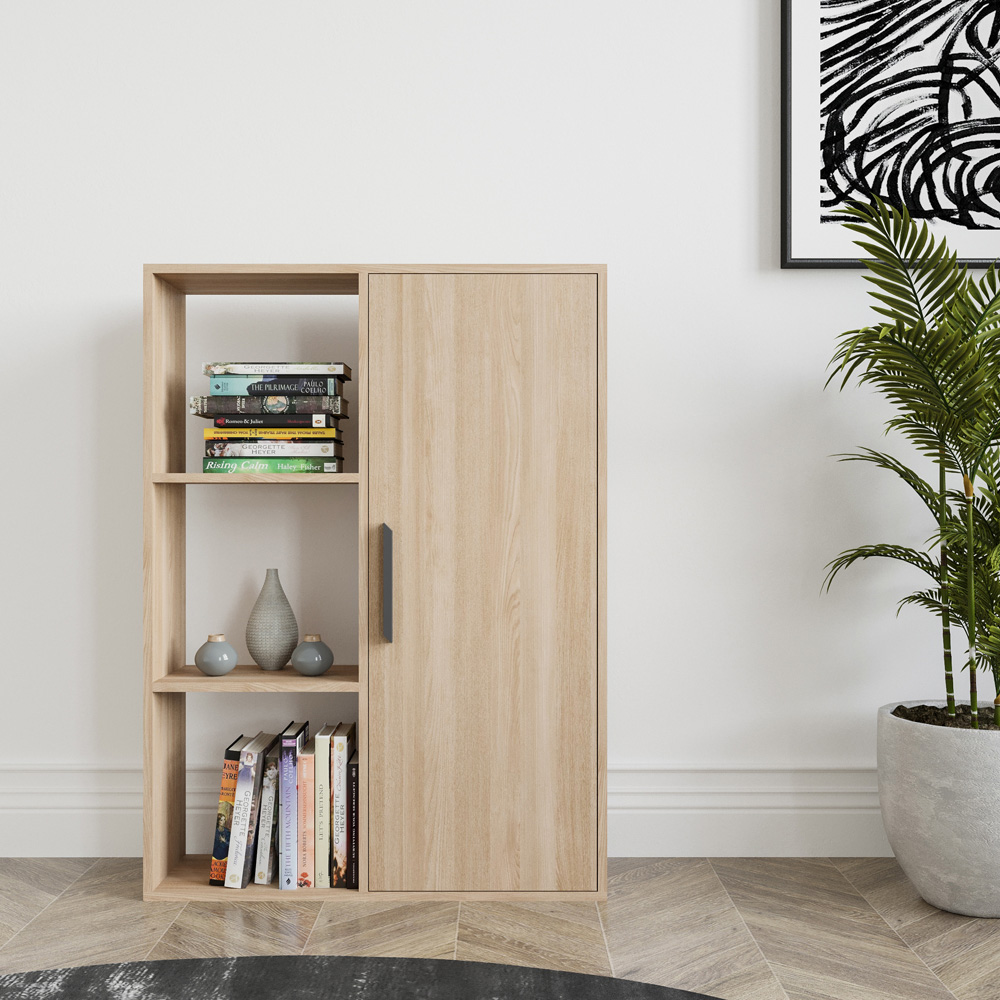 Decorotika Patrick Single Door 3 Shelf Oak Bookcase Image 4