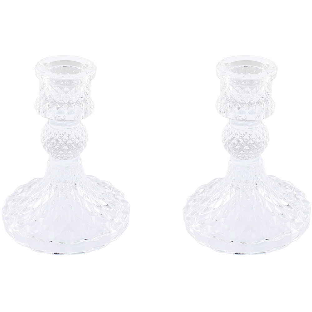 Living and Home Clear Glass Candlestick Holder Set of 2 Image 5