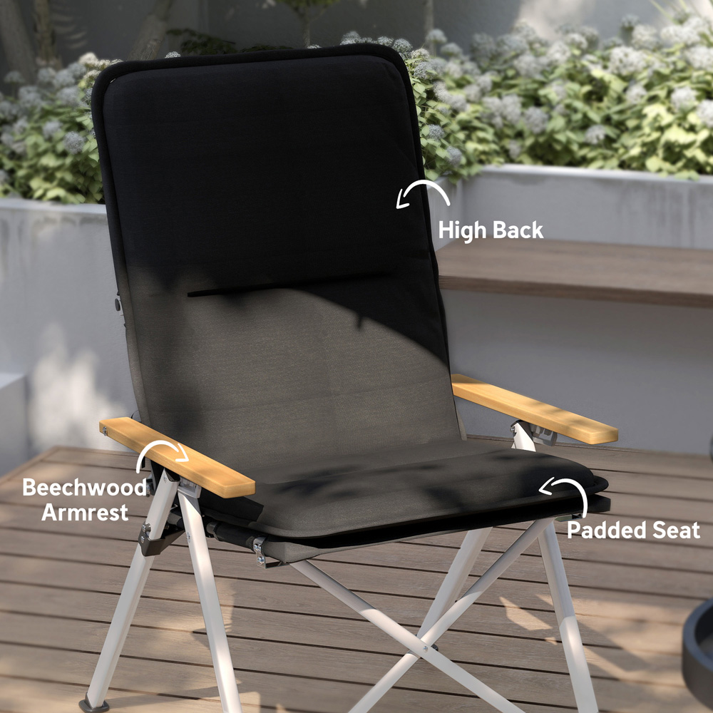 Outsunny Black Padded Foldable High Back Reclining Camping Chair with Bag Image 7