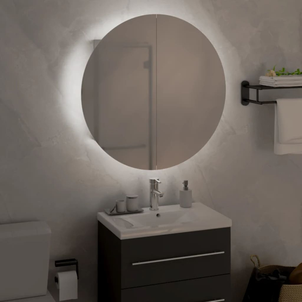 vidaXL 2 Door White Wooden Round Mirror Bathroom Cabinet Image 5