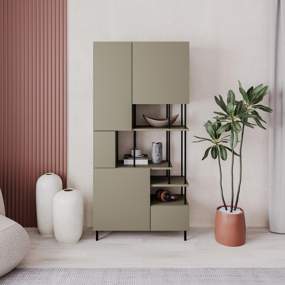 Decortie Key 5 Door 4 Shelf Ash Green Bookcase Image 6