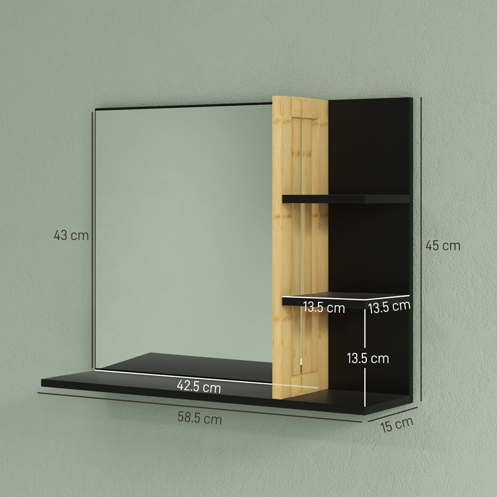 HOMCOM 4 Shelf Black Mirror Wall Mount Vanity Mirror Image 9