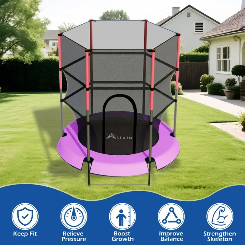 Alivio Kids Red Trampoline with Safety Enclosure Net Image 4