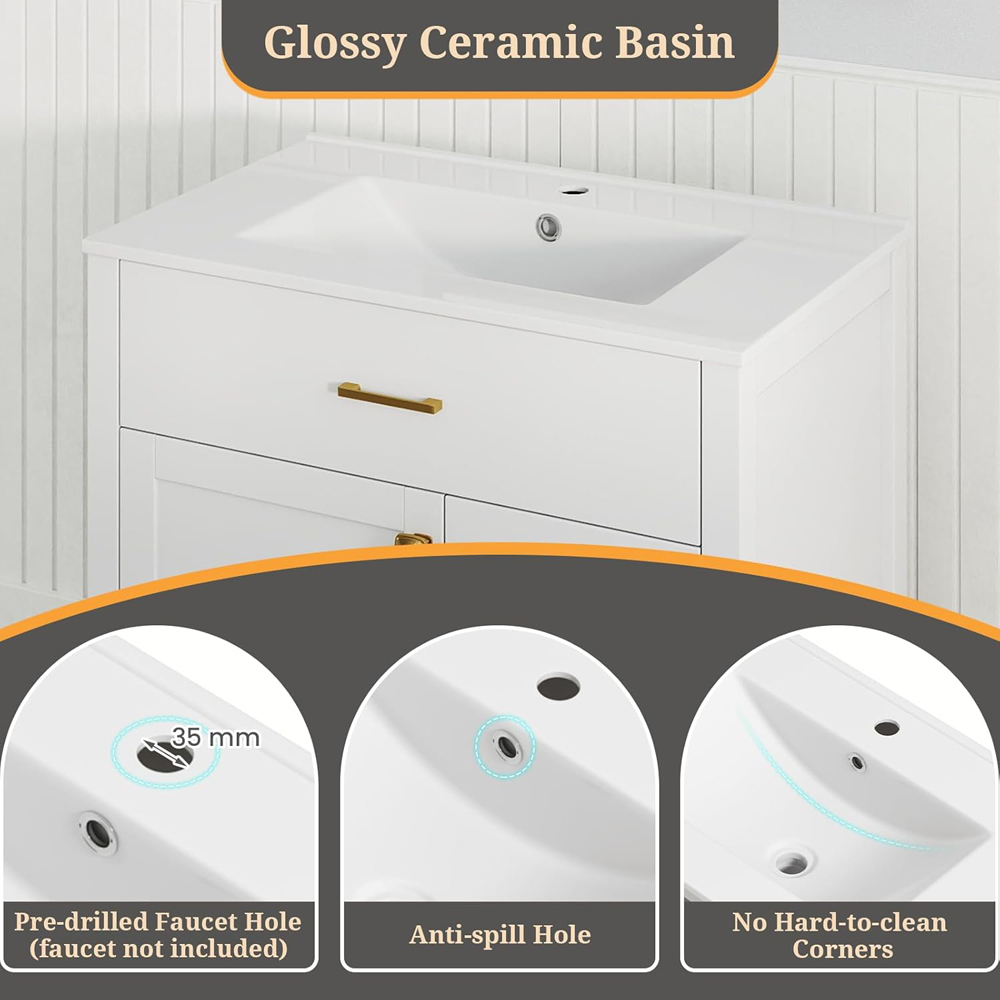 Costway Single Door 3 Shelf White Vanity Table and Sink Set Image 6