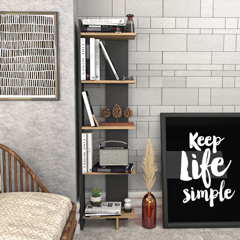 Decorotika Alis 5 Tier Black and Oud Corner Bookcase Image 1