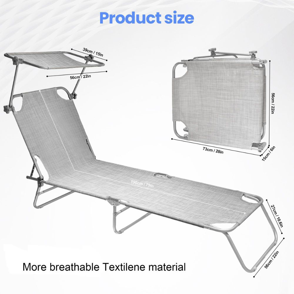 Alivio Beige Foldable Recliner Sun Lounger with Adjustable Sunshade Image 8