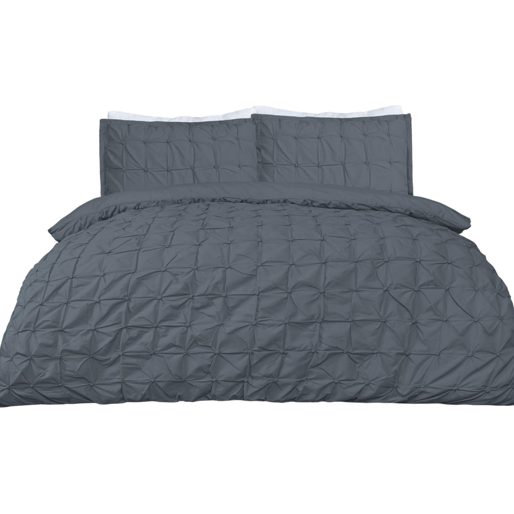 Smart Living Double Charcoal Rouched Pleat Duvet Cover Set Image 2