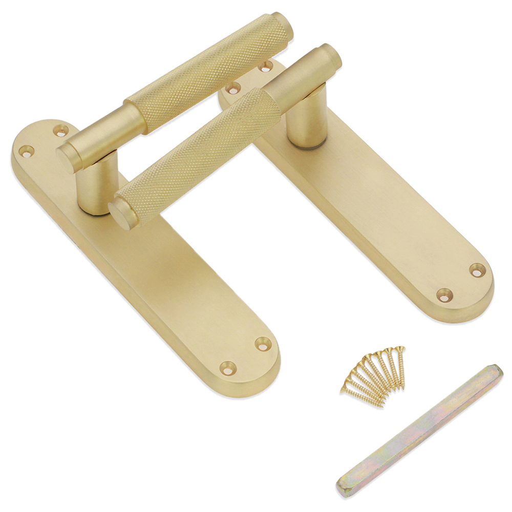 Spira Brass Connaught Satin Brass Knurled Lever Door Handle with Latch Backplate 2 Pack Image 4
