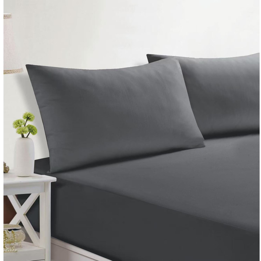 Easy Care Plain Sheeting Set Charcoal Single Image 2