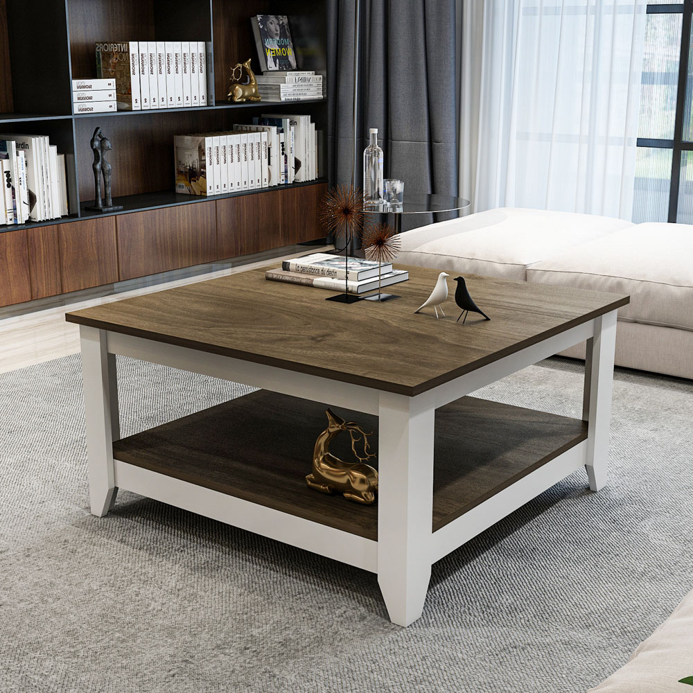 Decorotika Lea Single Shelf Walnut and White Coffee Table Image 5
