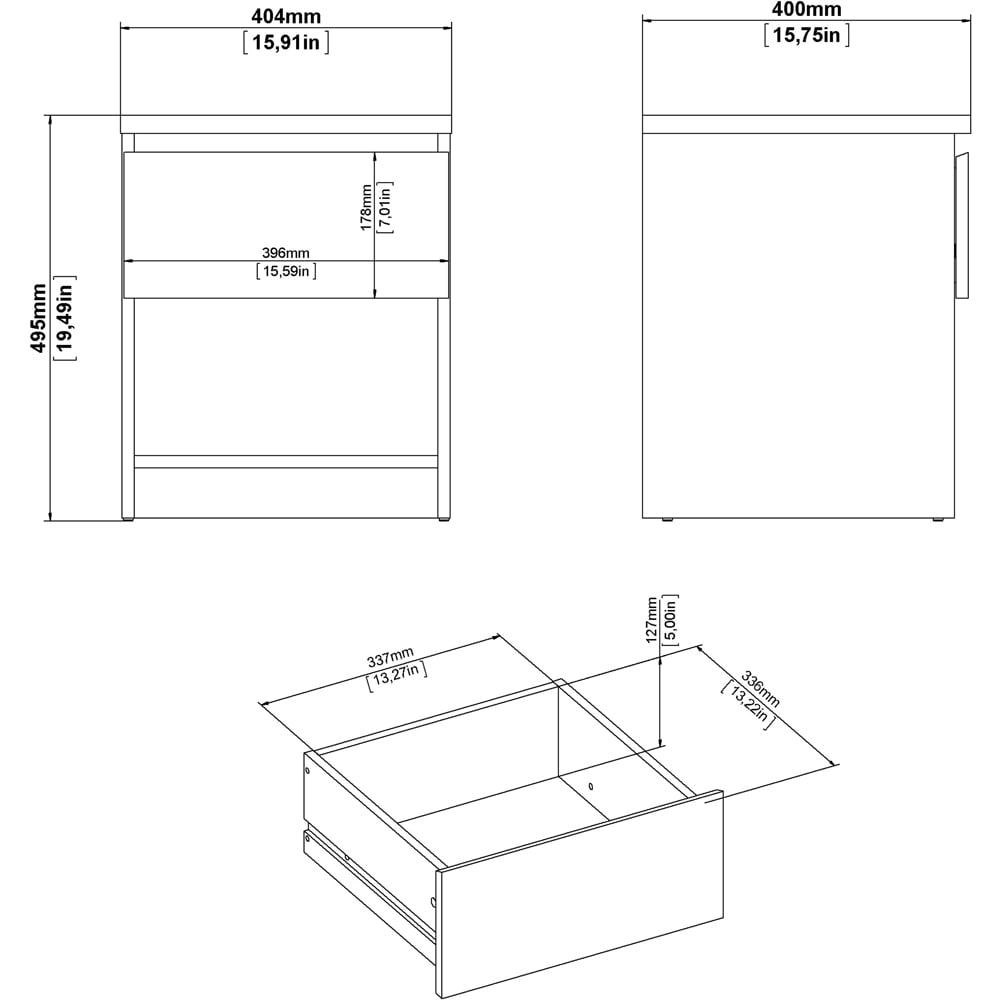 Florence Single Drawer Single Shelf White High Gloss Bedside Table Image 8