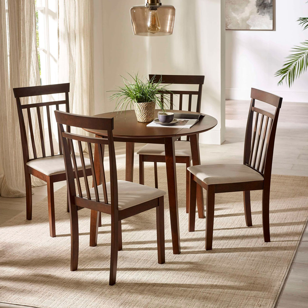 Julian Bowen Coast Set of 2 Walnut Effect Ivory Faux Suede Slatted Back Dining Chair Image 6
