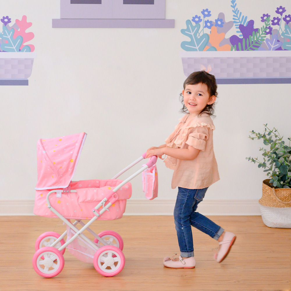 Teamson Kids Olivia's Little World Pink and White Twinkle Stars Princess Baby Doll Stroller Image 6