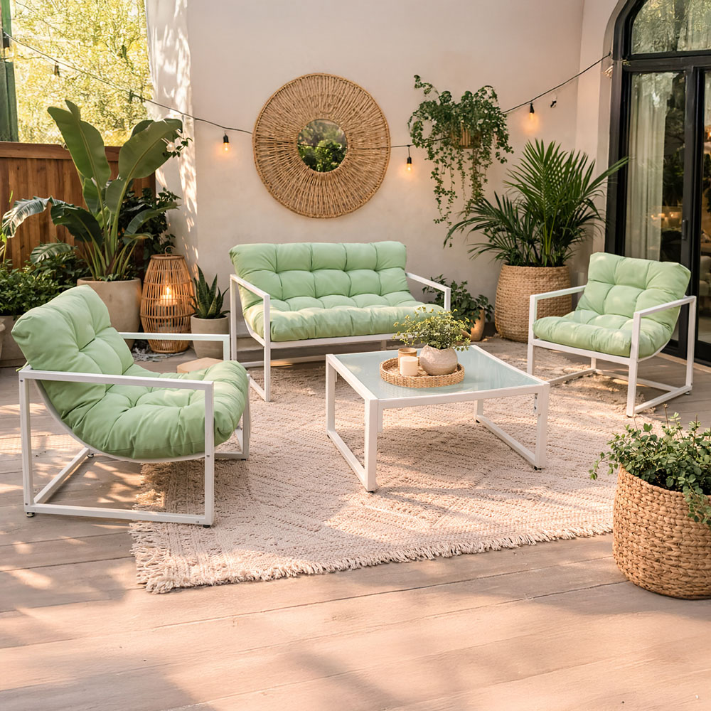 Neo Direct 4 Seater Green Outdoor Patio Set with Cushions Image 1