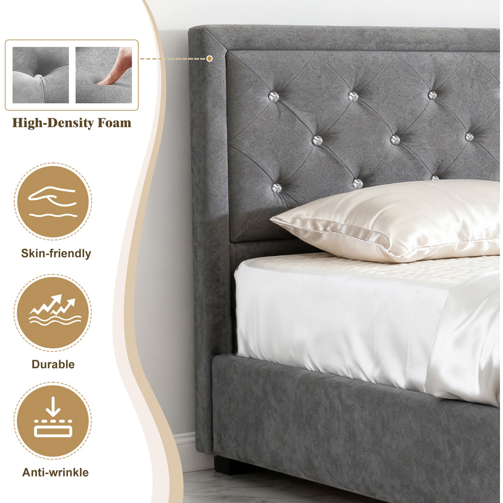 Brooklyn Double Grey Fabric Diamante Ottoman Bed Frame Image 6