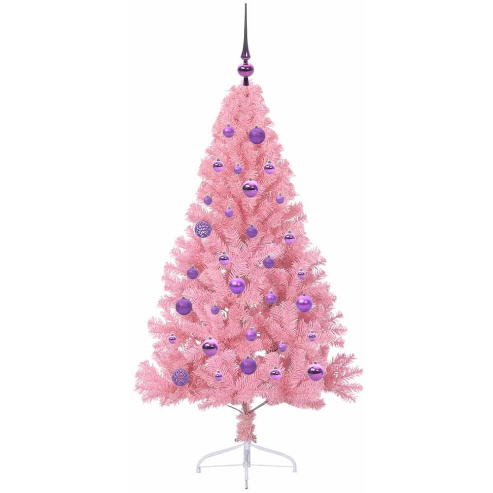 vidaXL Pre-Lit Lilac Baubles Pink Artificial Christmas Tree 5ft Image 4