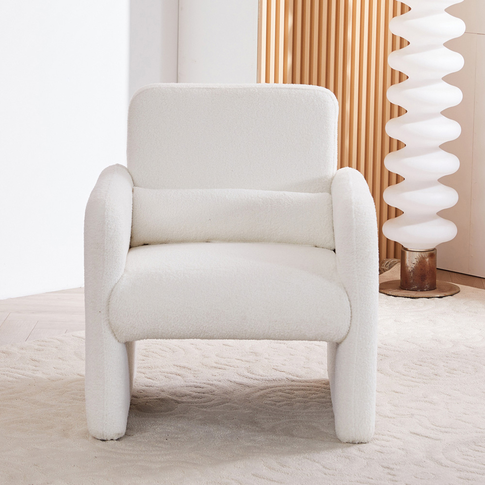 Living and Home White Teddy Fleece Upholstered Accent Chair with Lumbar Pillow Image 8