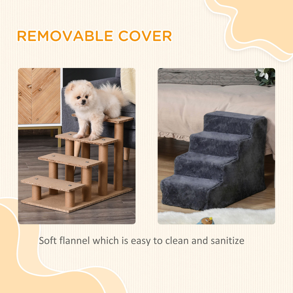 PawHut 4 Step Dark Grey Portable Dog Stairs with Cover Image 5