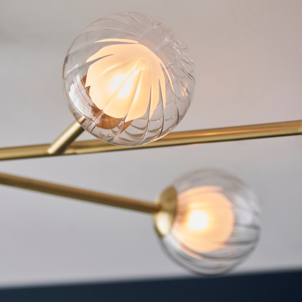 Merano Rome 6 Light Glass Satin Brass Plate Semi Flush Ceiling Light Image 4